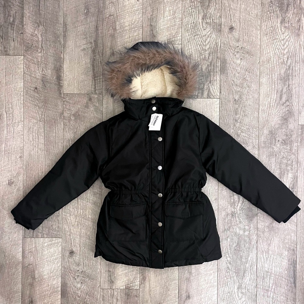 Old Navy Girls Water-Resistant Sherpa‎ Lined Faux Fur Hood Parka Jacket L 10-12